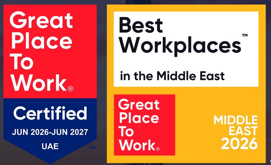 Great Place To Work Certified and Best Workplaces in the Middle East 2026 badges